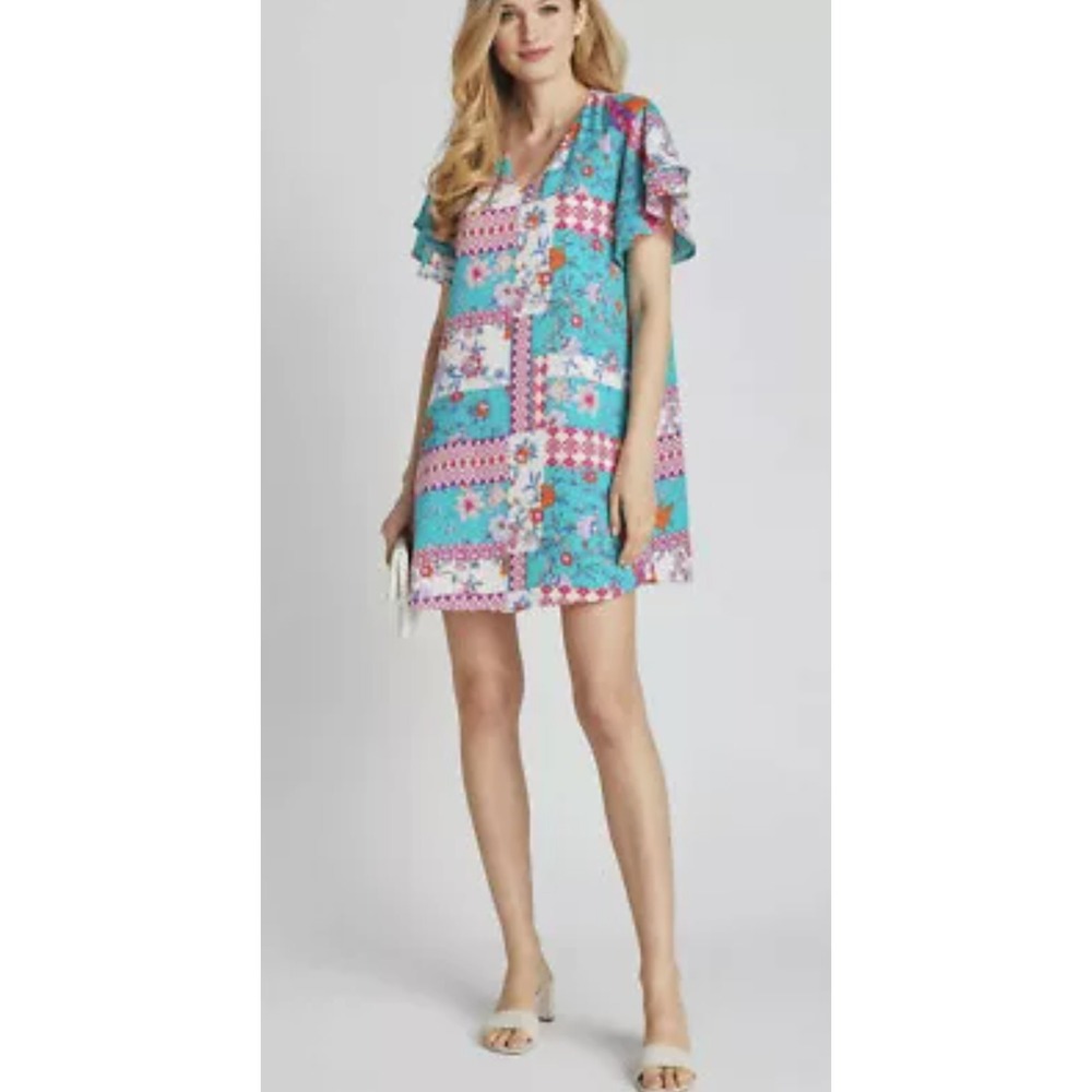 Andree Unit Emerald Lined Patchwork Look Mini Dress Womens Plus 2XL 70s 90s Y2K